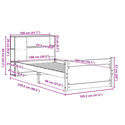 Bookcase Bed without Mattress 100x200cm Solid Wood Pine