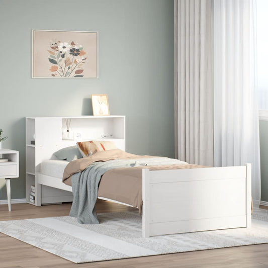 Bookcase Bed without Mattress White 100x200cm Solid Wood Pine