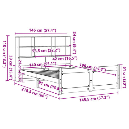 Bookcase Bed without Mattress 140x190cm Solid Wood Pine