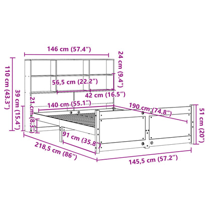 Bookcase Bed without Mattress White 140x190cm Solid Wood Pine