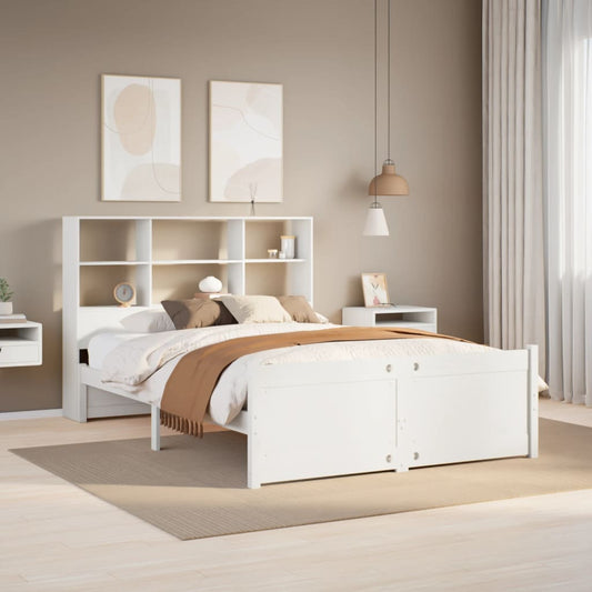 Bookcase Bed without Mattress White 140x200cm Solid Wood Pine