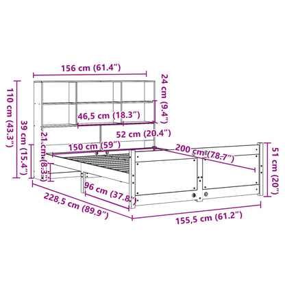 Bookcase Bed without Mattress 150x200 cm King Size Solid Wood Pine