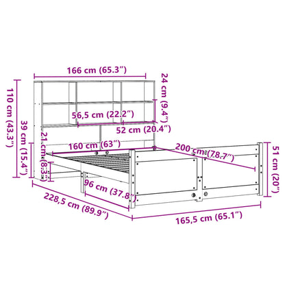 Bookcase Bed without Mattress 160x200cm Solid Wood Pine