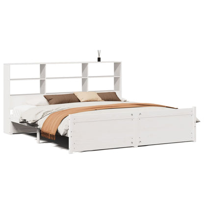 Bookcase Bed without Mattress White 180x200 cm Super King Solid Wood Pine