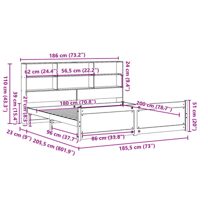 Bookcase Bed without Mattress White 180x200 cm Super King Solid Wood Pine