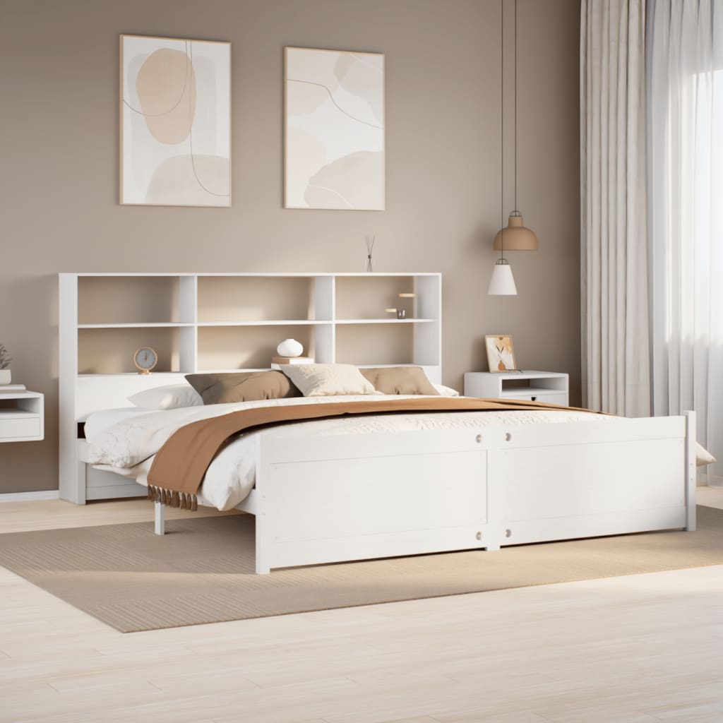Bookcase Bed without Mattress White 180x200 cm Super King Solid Wood Pine