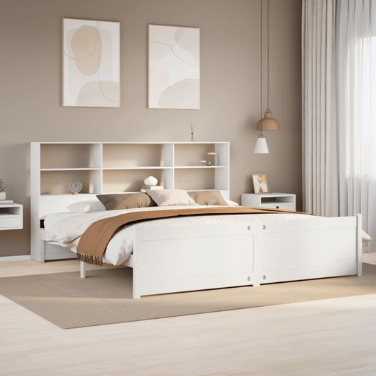 Bookcase Bed without Mattress White 180x200 cm Super King Solid Wood Pine