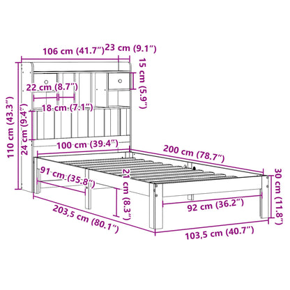 Bookcase Bed without Mattress 100x200cm Solid Wood Pine