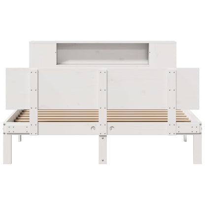 Bookcase Bed without Mattress White 150x200 cm King Size Solid Wood Pine