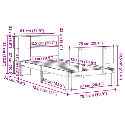 Bookcase Bed without Mattress 75x190cm Small Single Solid Wood Pine