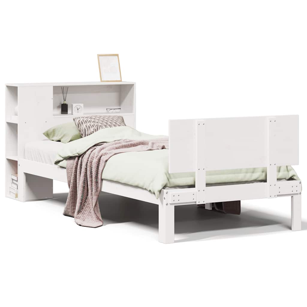 Bookcase Bed without Mattress White 75x190cm Small Single Solid Wood Pine