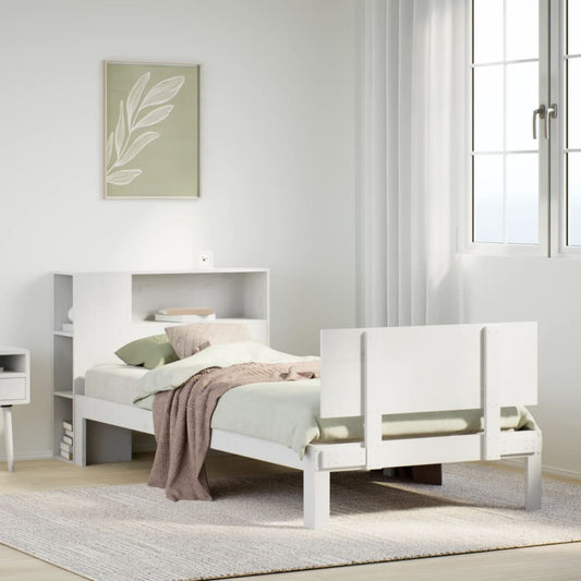Bookcase Bed without Mattress White 100x200cm Solid Wood Pine