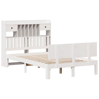 Bookcase Bed without Mattress White 135x190 cm Double Solid Wood Pine
