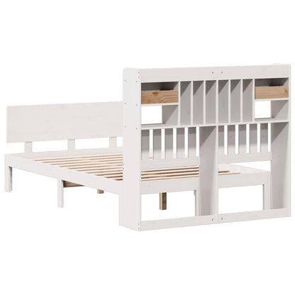 Bookcase Bed without Mattress White 135x190 cm Double Solid Wood Pine