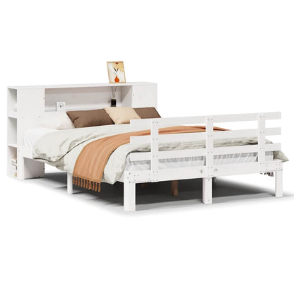 Bookcase Bed without Mattress White 135x190 cm Double Solid Wood Pine