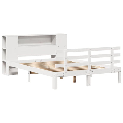 Bookcase Bed without Mattress White 135x190 cm Double Solid Wood Pine