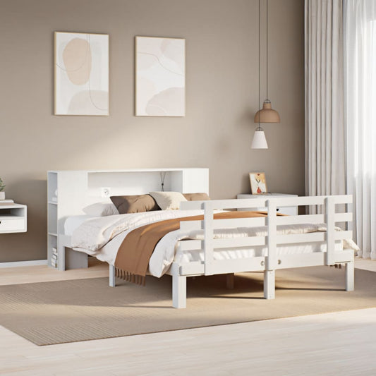 Bookcase Bed without Mattress White 140x190cm Solid Wood Pine