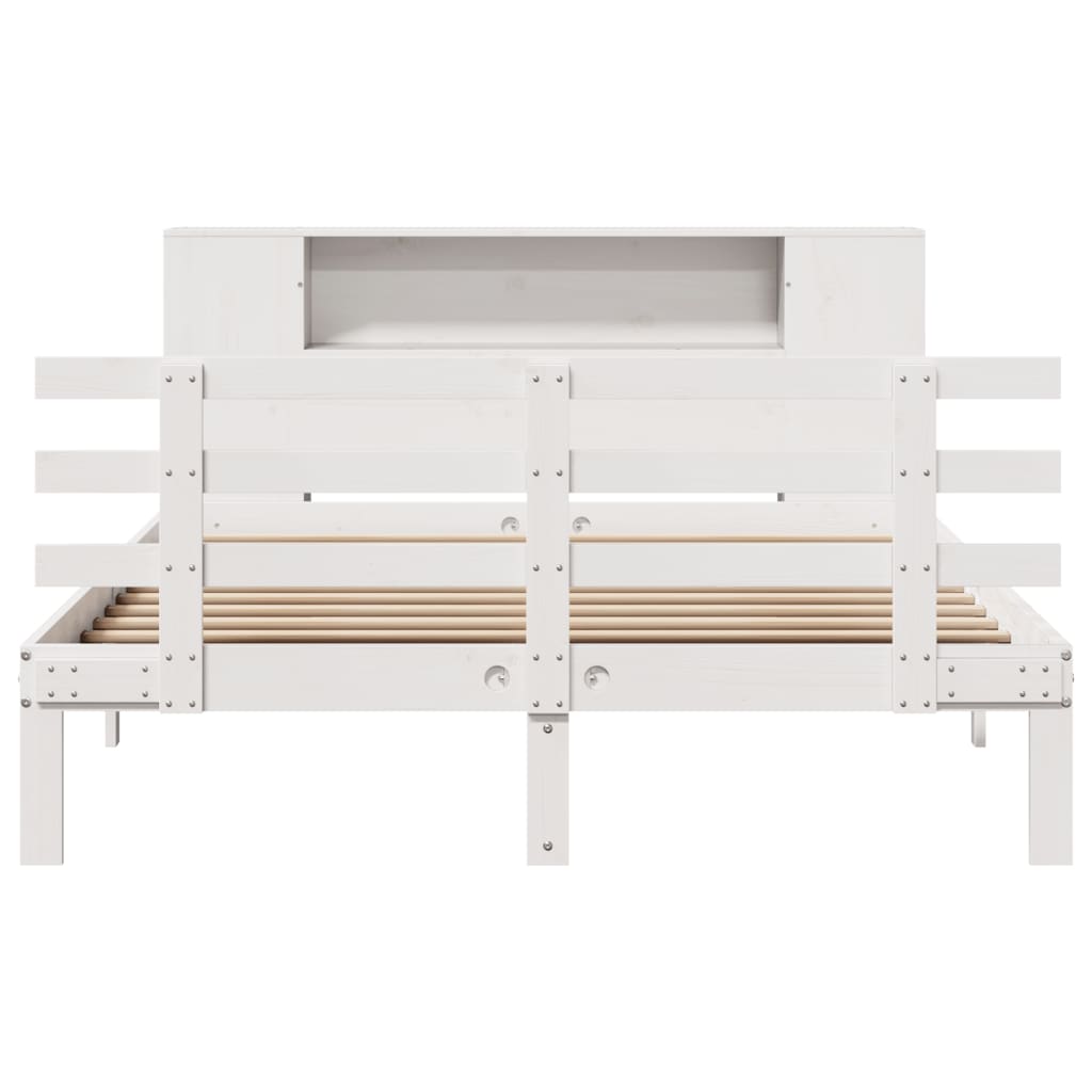 Bookcase Bed without Mattress White 150x200 cm King Size Solid Wood Pine