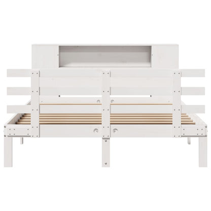 Bookcase Bed without Mattress White 150x200 cm King Size Solid Wood Pine