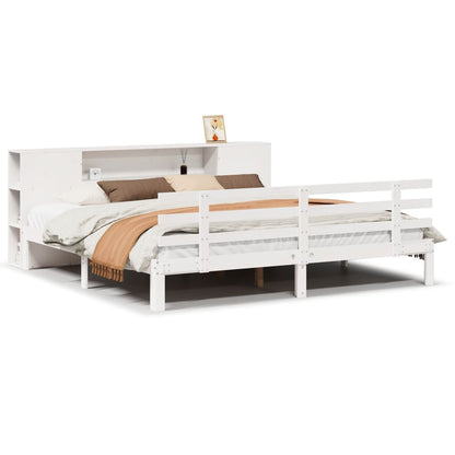 Bookcase Bed without Mattress White 180x200 cm Super King Solid Wood Pine