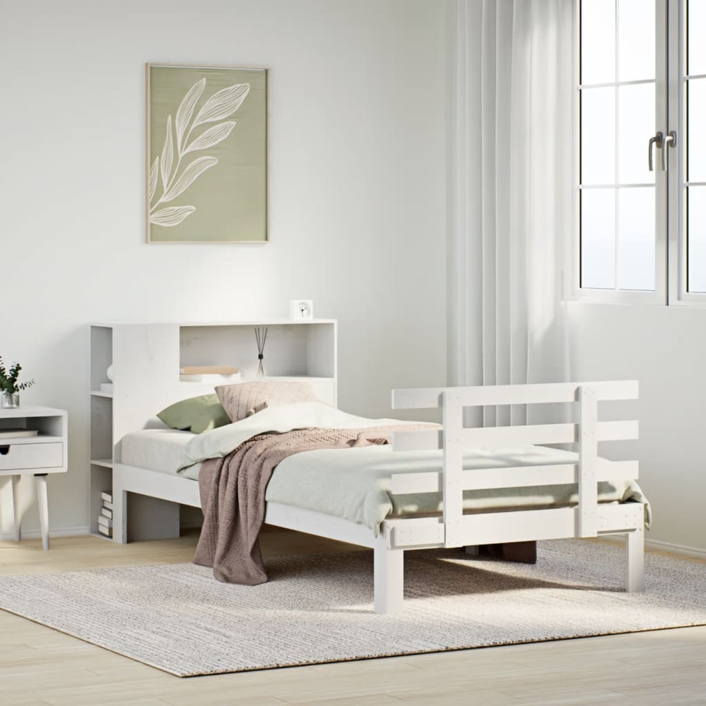 Bookcase Bed without Mattress White 75x190 cm Small Single Solid Wood Pine