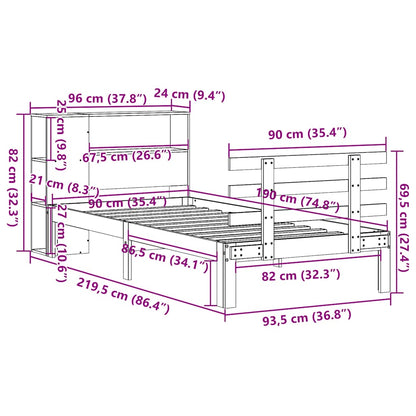 Bookcase Bed without Mattress 90x190 cm Single Solid Wood Pine
