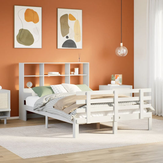 Bookcase Bed without Mattress White 160x200cm Solid Wood Pine
