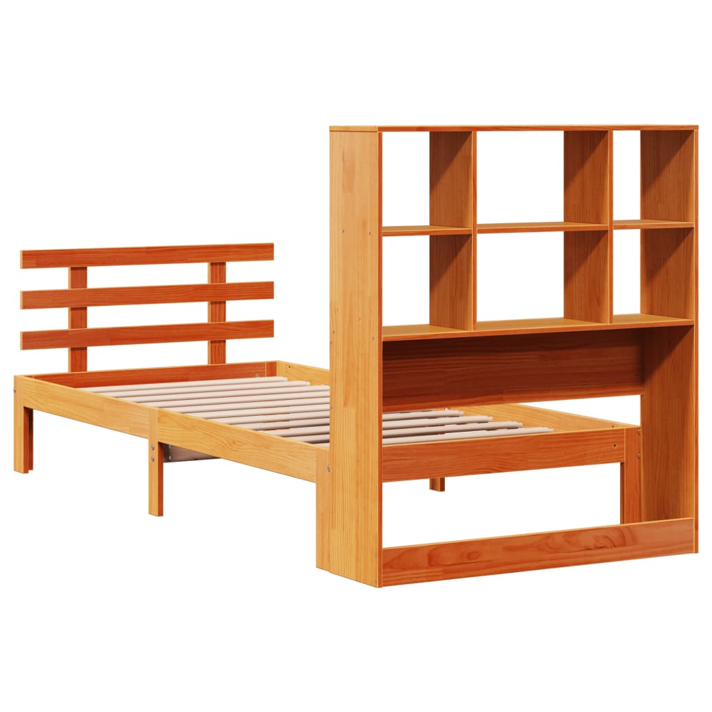 Bookcase Bed without Mattress Wax Brown 100x200cm Solid Wood Pine