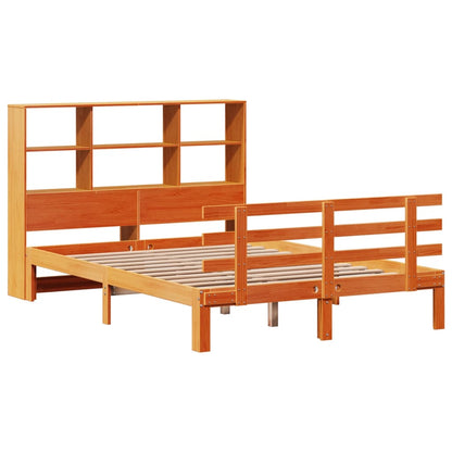 Bookcase Bed without Mattress Wax Brown 150x200 cm King Size Solid Wood Pine