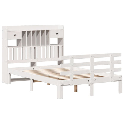 Bookcase Bed without Mattress White 135x190 cm Double Solid Wood Pine