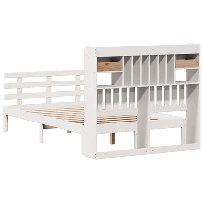 Bookcase Bed without Mattress White 135x190 cm Double Solid Wood Pine