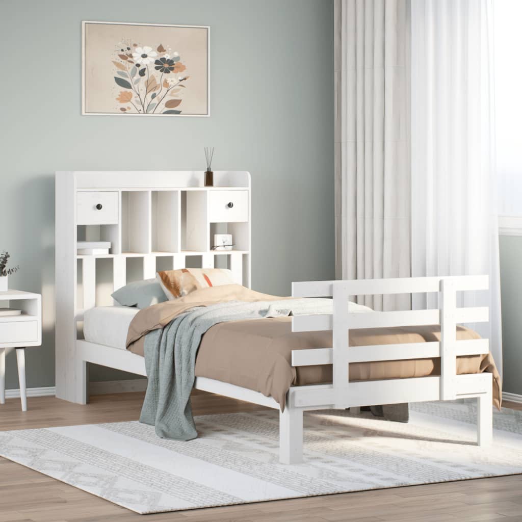 Bookcase Bed without Mattress White 90x200cm Solid Wood Pine