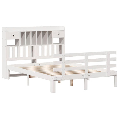 Bookcase Bed without Mattress White 150x200 cm King Solid Wood Pine