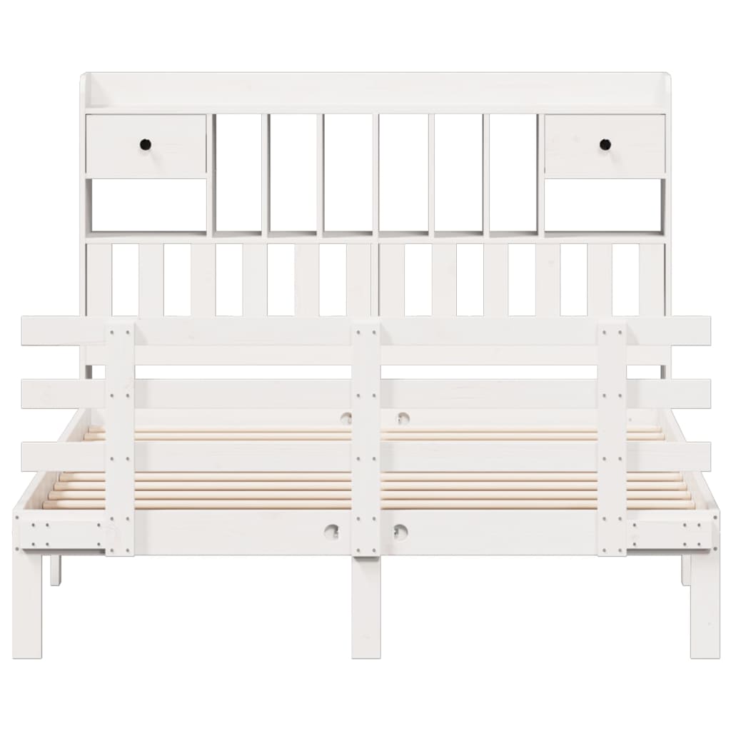 Bookcase Bed without Mattress White 150x200 cm King Solid Wood Pine