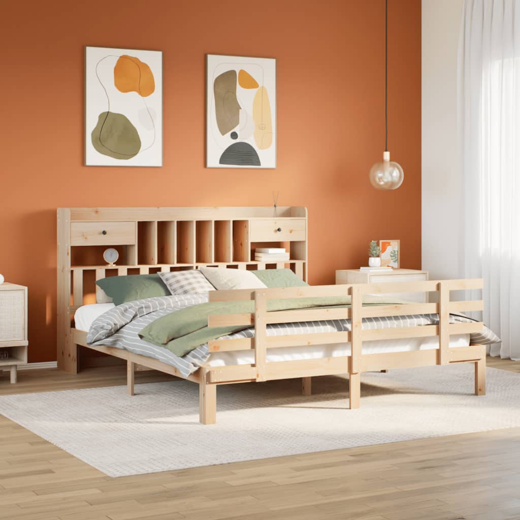 Bookcase Bed without Mattress 180x200 cm Super King Solid Wood Pine