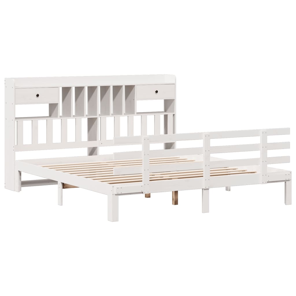 Bookcase Bed without Mattress White 180x200 cm Super King Solid Wood Pine