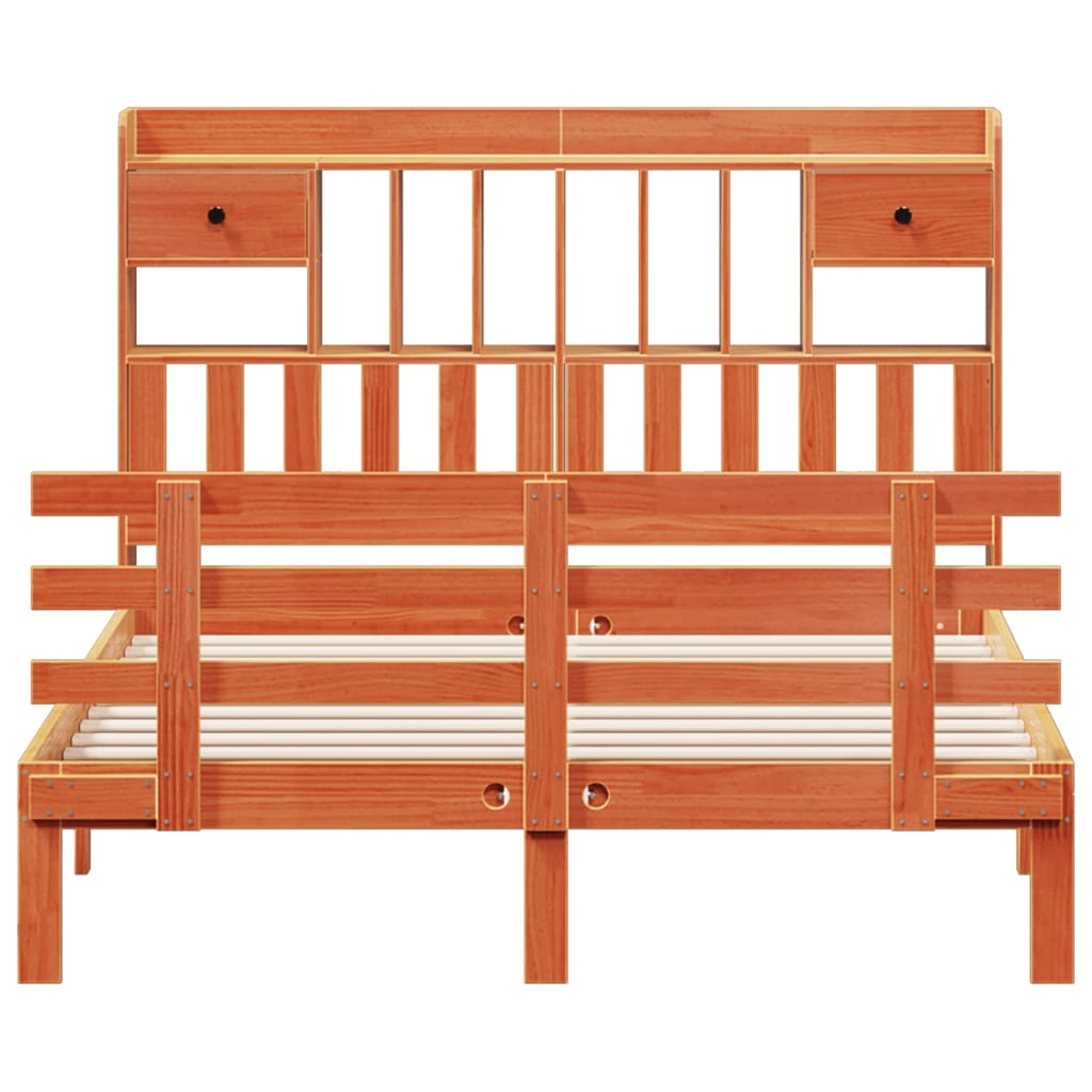 Bookcase Bed without Mattress Wax Brown 140x190 cm Solid Wood Pine