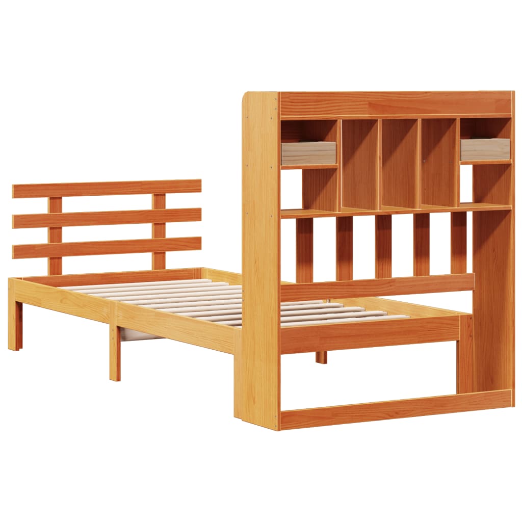 Bookcase Bed without Mattress Wax Brown 100x200cm Solid Wood Pine