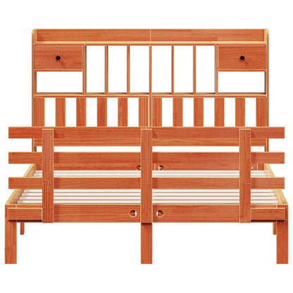 Bookcase Bed without Mattress Wax Brown 150x200 cm King Solid Wood Pine