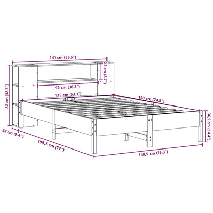 Bookcase Bed without Mattress White 135x190 cm Double Solid Wood Pine