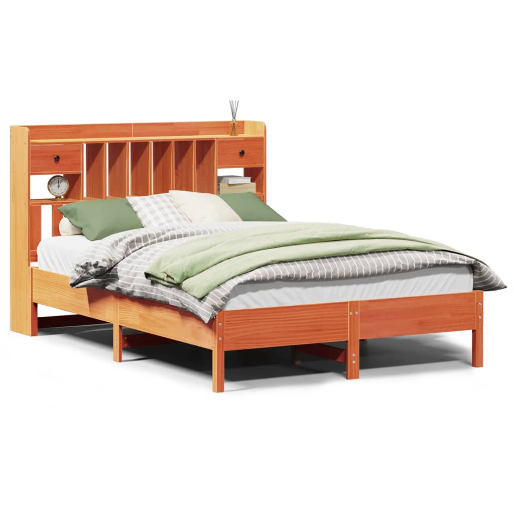 Bookcase Bed without Mattress Wax Brown 135x190 cm Double Solid Wood Pine