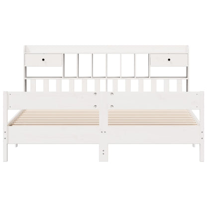 Bookcase Bed without Mattress White 180x200cm Super King Solid Wood Pine