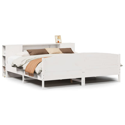 Bookcase Bed without Mattress White 200x200cm Solid Wood Pine