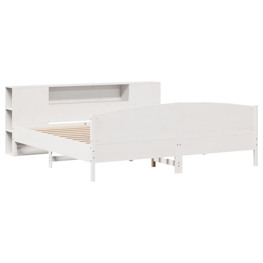 Bookcase Bed without Mattress White 200x200cm Solid Wood Pine