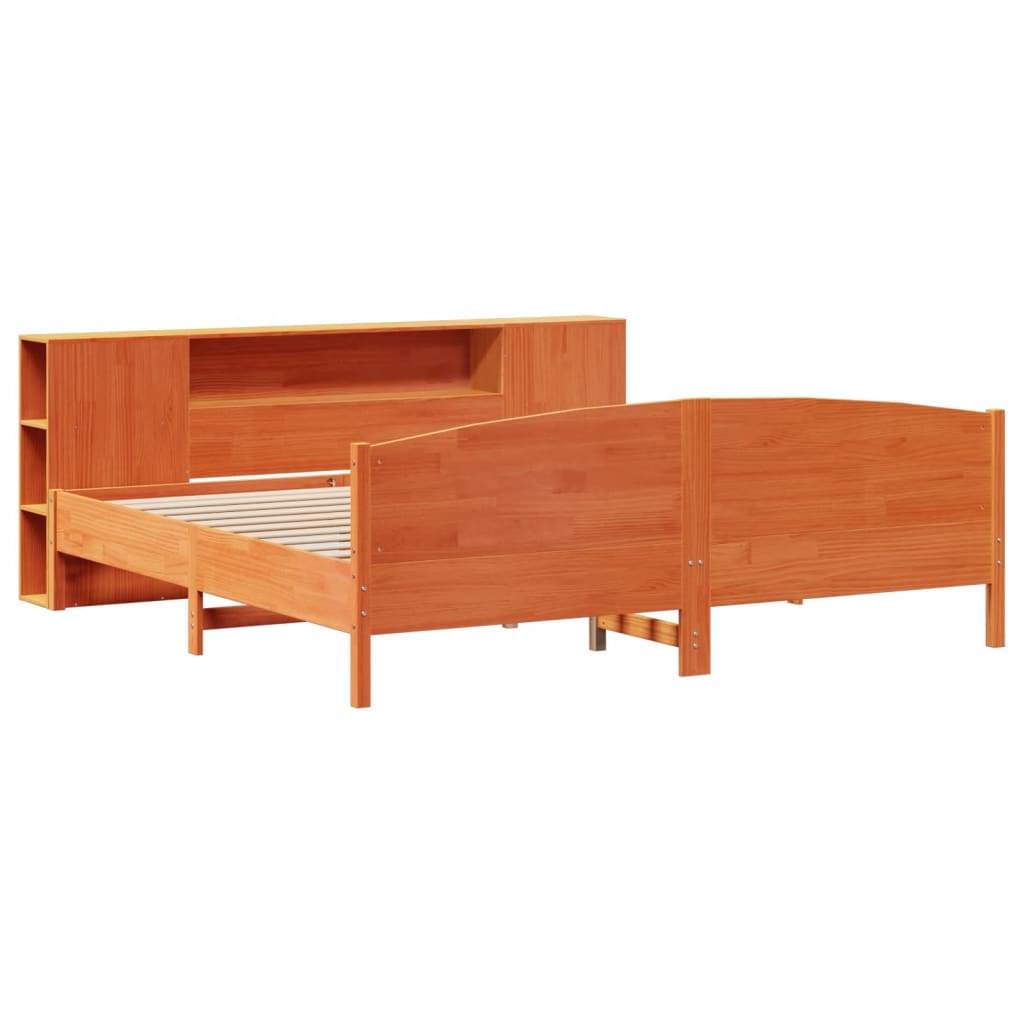 Bookcase Bed without Mattress Wax Brown 200x200cm Solid Wood Pine