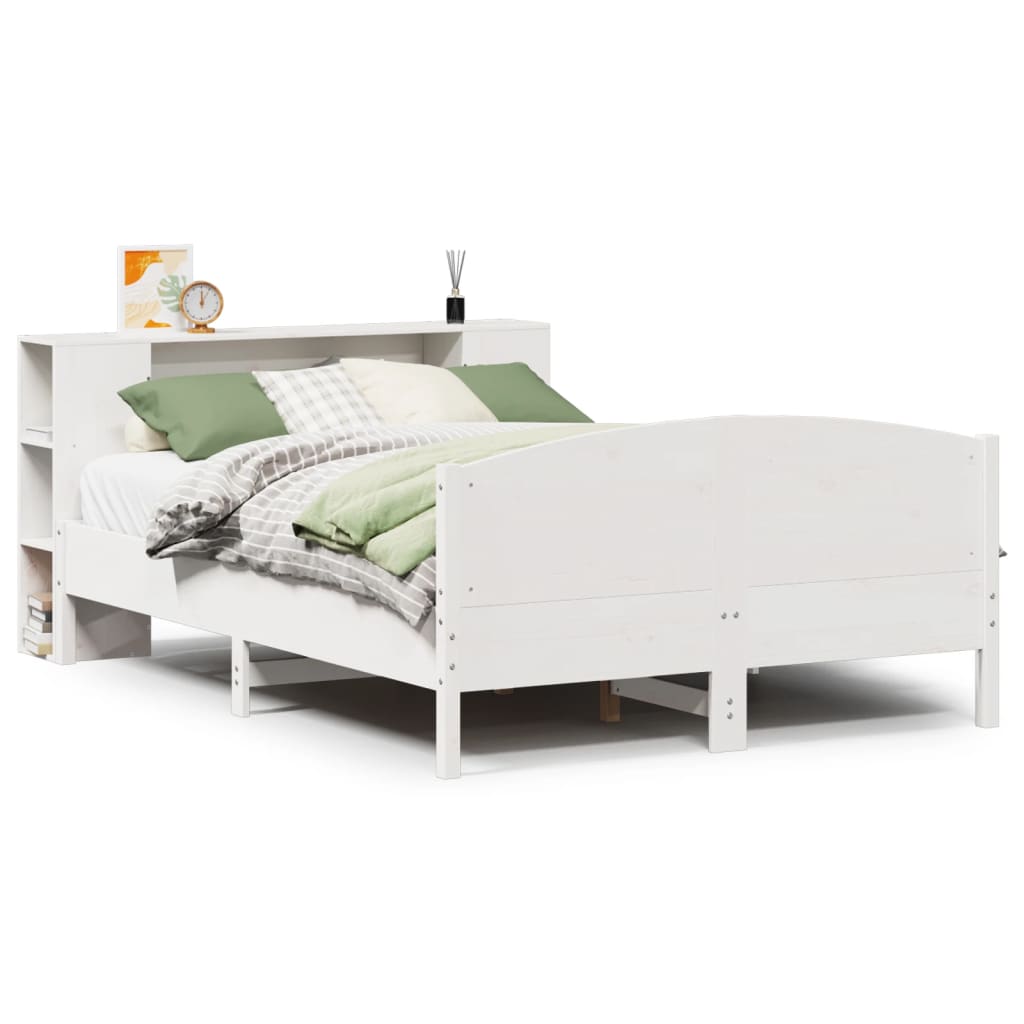 Bookcase Bed without Mattress White 140x200cm Solid Wood Pine