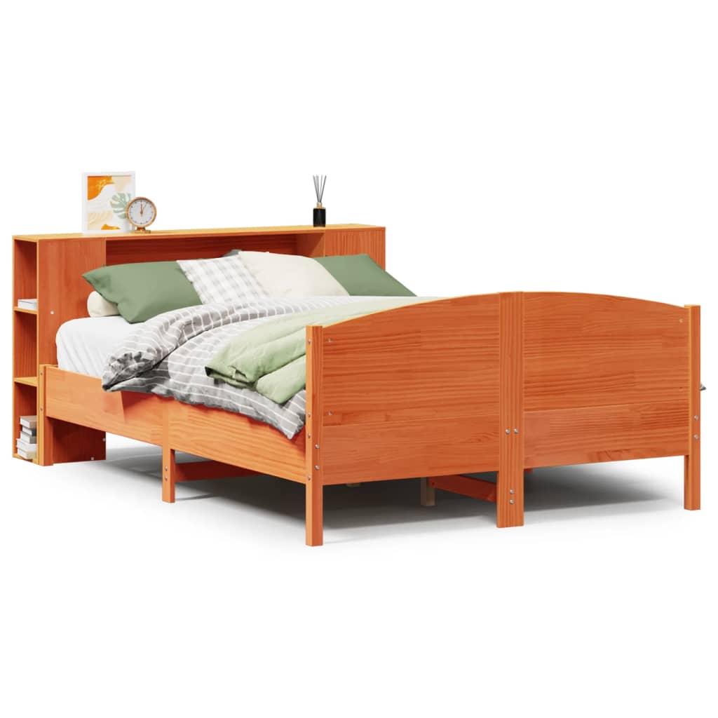Bookcase Bed without Mattress Wax Brown 140x200cm Solid Wood Pine