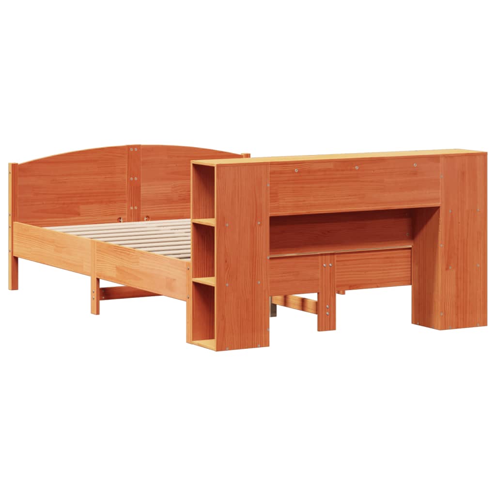 Bookcase Bed without Mattress Wax Brown 140x200cm Solid Wood Pine