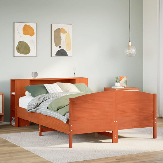 Bookcase Bed without Mattress Wax Brown 140x190cm Solid Wood Pine