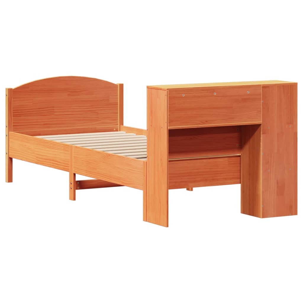 Bookcase Bed without Mattress Wax Brown 100x200cm Solid Wood Pine